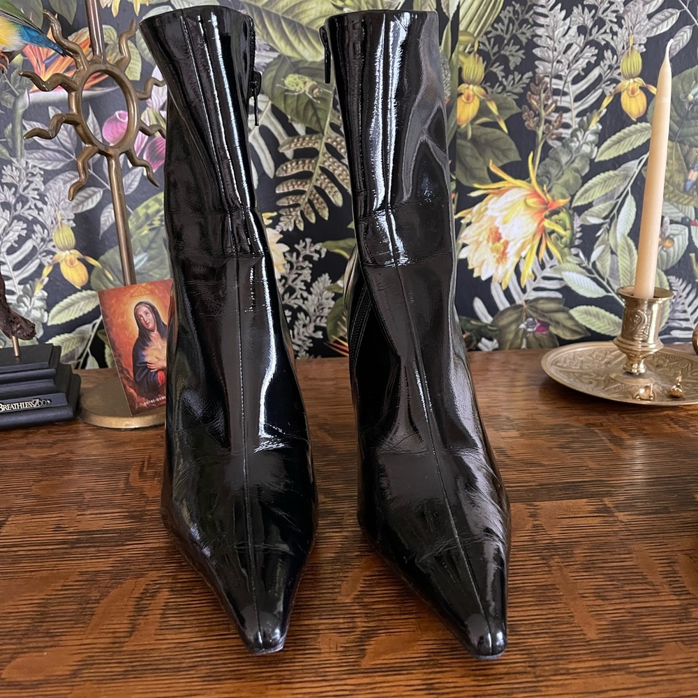Jeffrey Campbell Black Heeled Boots Patent Leather